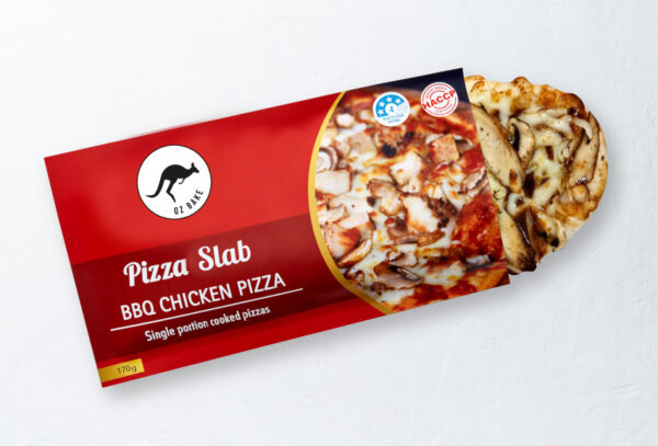 BBQ chicken pizza, ready to eat, perfect for the microwave, pie warmer, air fryer or oven, pre packaged in bright colourful packaging