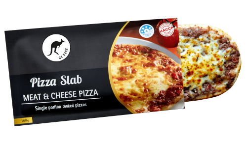 Open view of the meat and cheese school canteen pizza slab