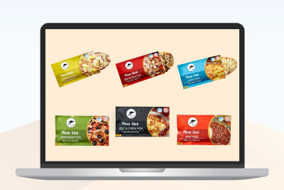 oz bake cafe and school canteen healthy pizzas on a laptop background